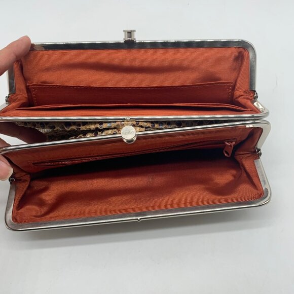 Hobo Snakeskin Patterned Lauren Leather Double Frame Clutch - Picture 12 of 15